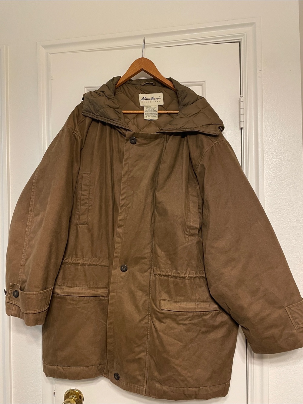 Eddie Bauer Brown Goose Down Hooded Puffer Parka Sz L